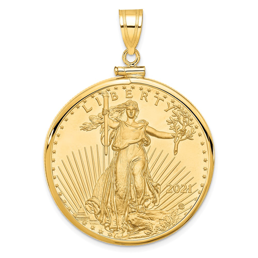 14k Polished Mounted 1oz American Eagle Screw Top Coin Bezel Pendant