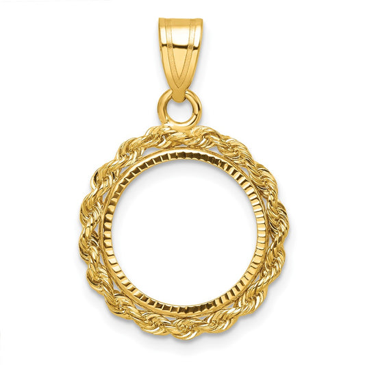 14k Diamond-cut with Rope 14.0mm Prong Coin Bezel Pendant