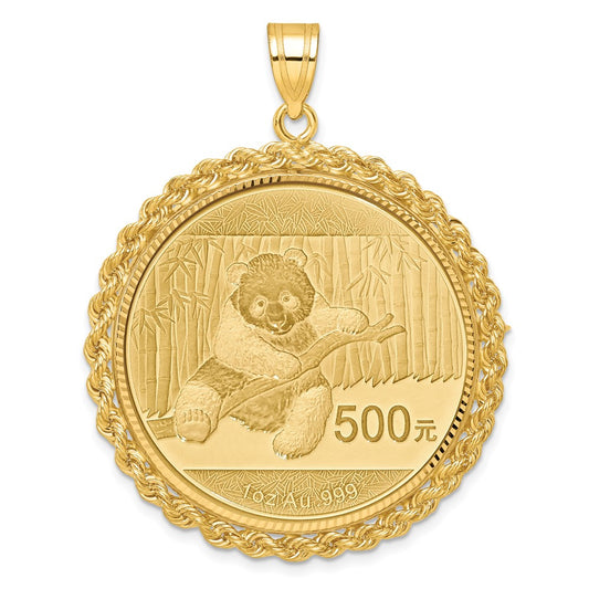 14ky Rope 1oz Mounted Panda Coin Prong D/C Bezel Pendant