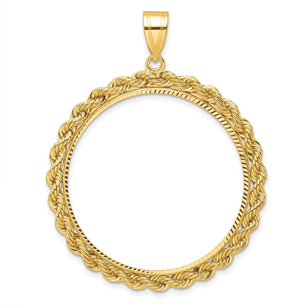 14k Diamond-cut with Rope 32.7mm Prong Coin Bezel Pendant