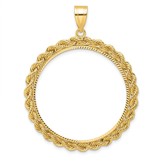 14k Diamond-cut with Rope 32.7mm Prong Coin Bezel Pendant