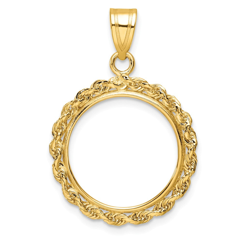 14k Polished Rope 16.5mm Prong Coin Bezel Pendant