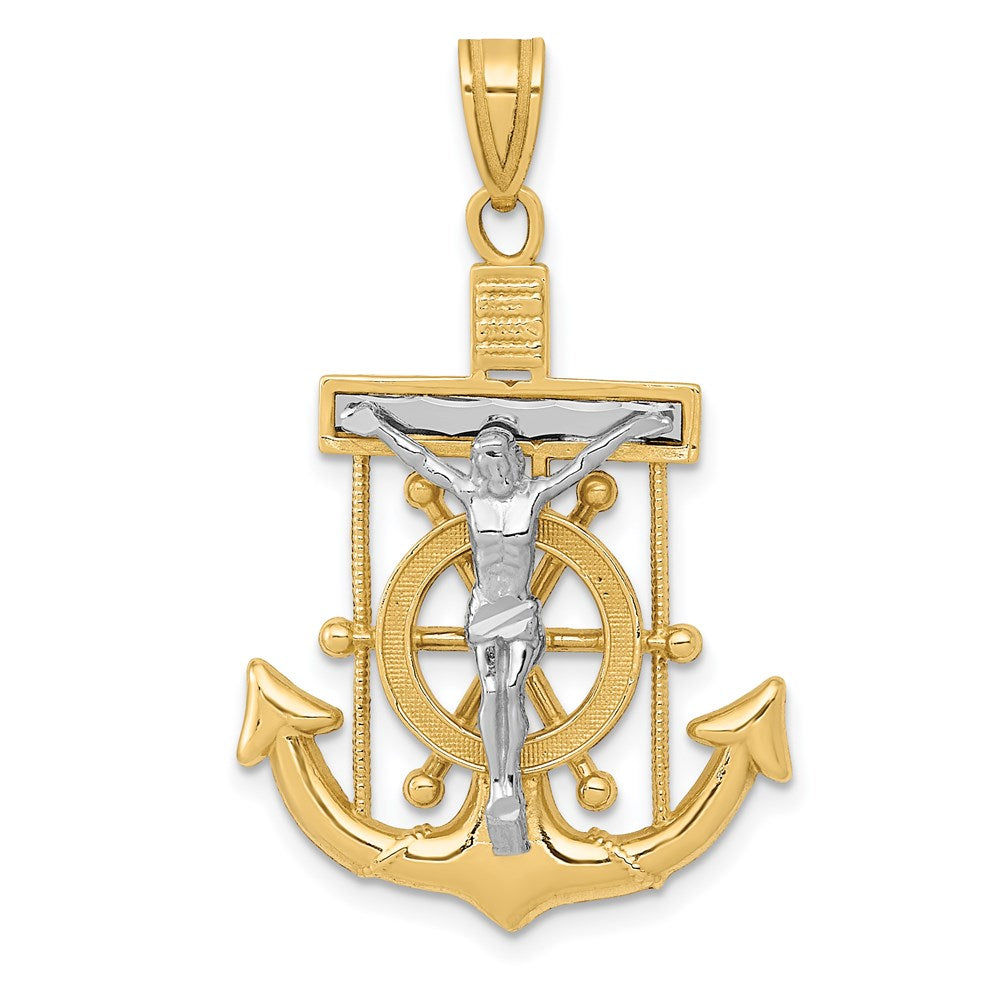 14k Two-tone Diamond-cut Mariner's Crucifix Pendant