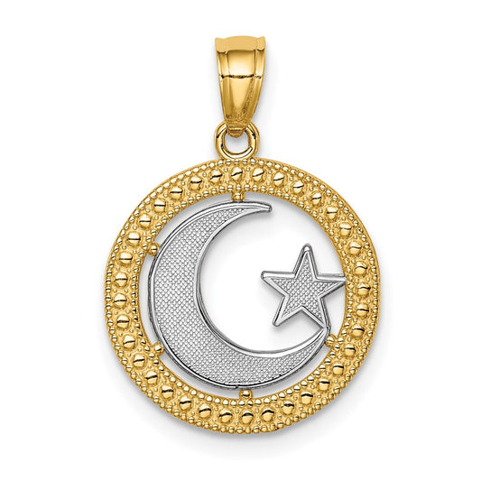 14K w/Rhodium Star & Moon Pendant