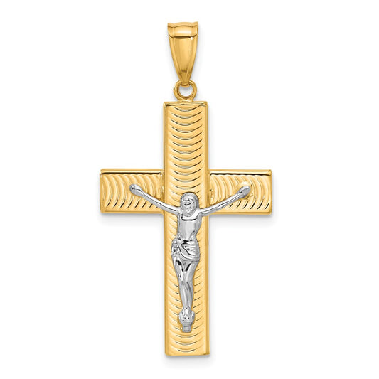 14K Two-tone Polished and Textured Crucifix Pendant