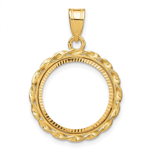 14k Twisted Wire & Diamond-cut 16.5mm Prong Coin Bezel Pendant