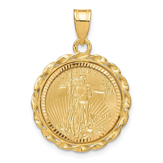 14ky 1/10oz Mounted American Eagle Coin Twisted Wire D/C Bezel Pendant