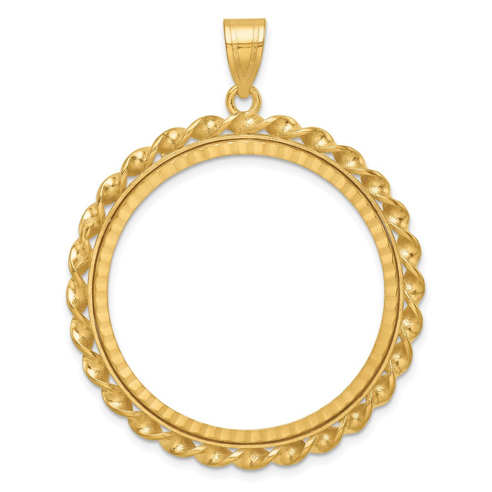 14k Twisted Wire & Diamond-cut 32.7mm Prong Coin Bezel Pendant