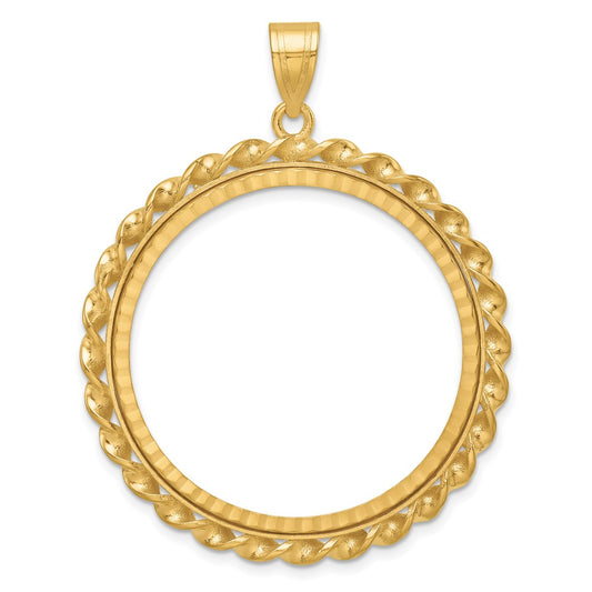 14k Twisted Wire & Diamond-cut 32.7mm Prong Coin Bezel Pendant