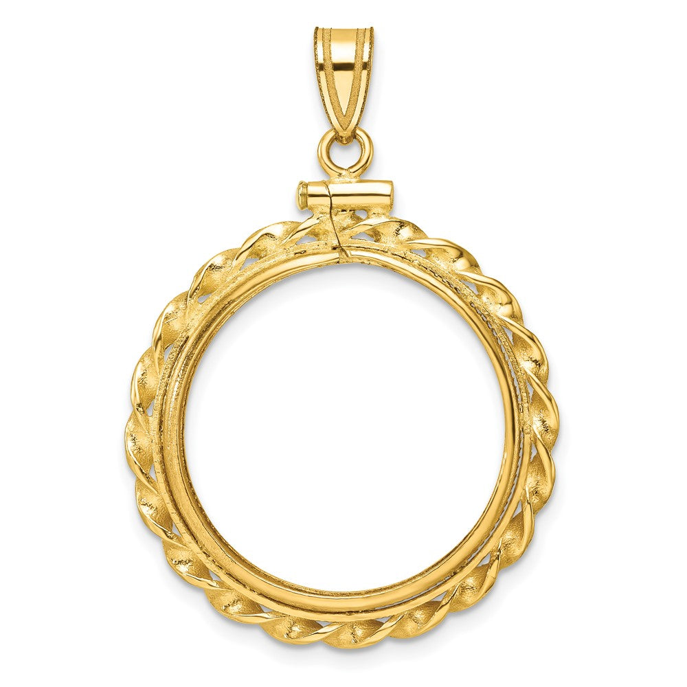 14k Wide Twisted Wire 22.0mm x 1.9mm Screw Top Coin Bezel Pendant