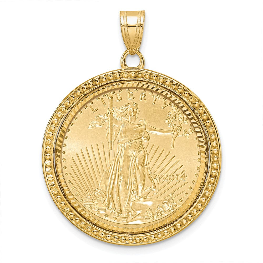 14ky 1/4oz Mounted AM Eagle Coin Beaded Edge D/C Bezel Pendant