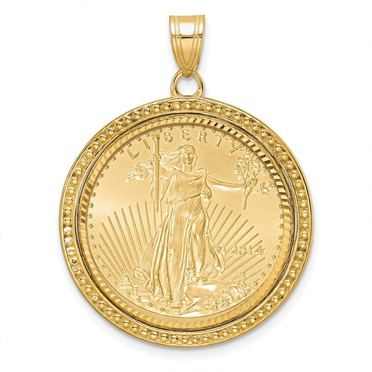 14ky 1/4oz Mounted AM Eagle Coin Beaded Edge D/C Bezel Pendant