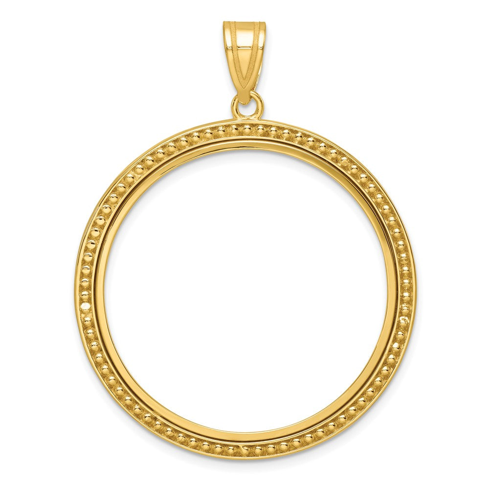 14k Polished & Beaded 32.0mm Prong Coin Bezel Pendant