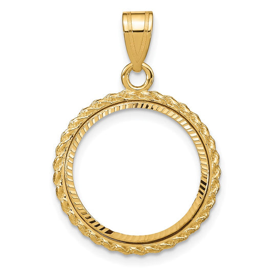 14k Diamond-cut with Casted Rope 16.5mm Prong Coin Bezel Pendant