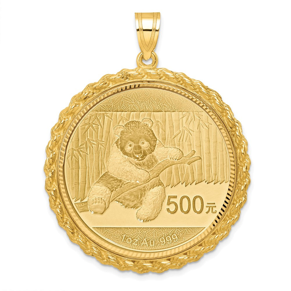 14ky Casted Rope D/C Prong Mounted 1oz Panda Coin Bezel Pendant