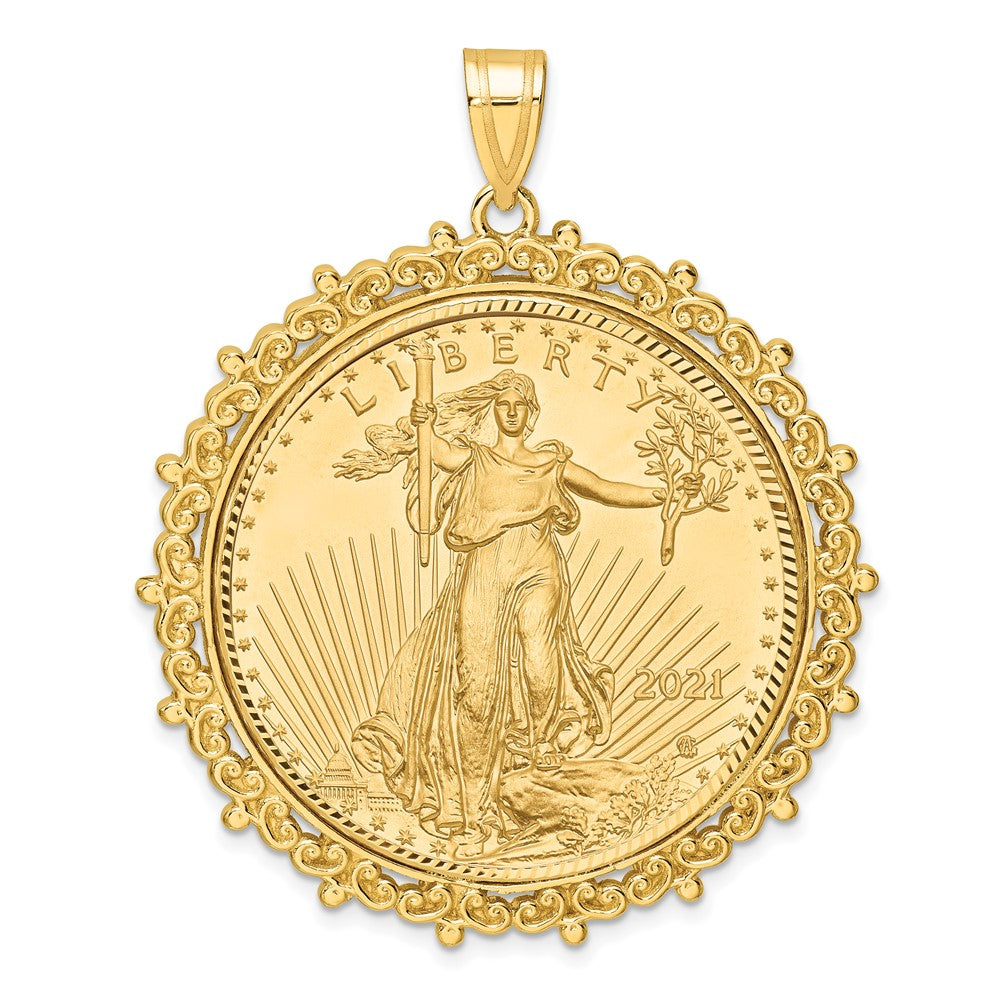 14ky 1oz Mounted American Eagle Coin Fancy Edge Diamond-cut Bezel Pendant