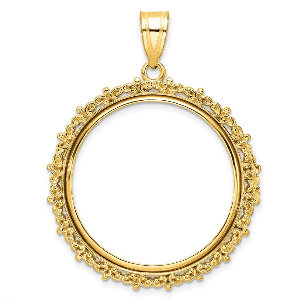 14k Polished Fancy 27.0mm Prong Coin Bezel Pendant