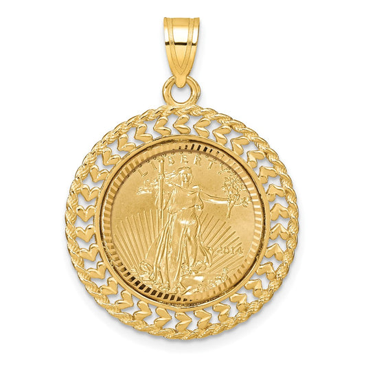 14ky 1/10oz Mounted American Eagle Coin Fancy Heart & Rope D/C Bezel Pendan