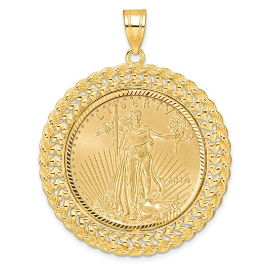 14ky 1/2oz Mounted American Eagle Coin Fancy Heart & Rope D/C Bezel Pendant