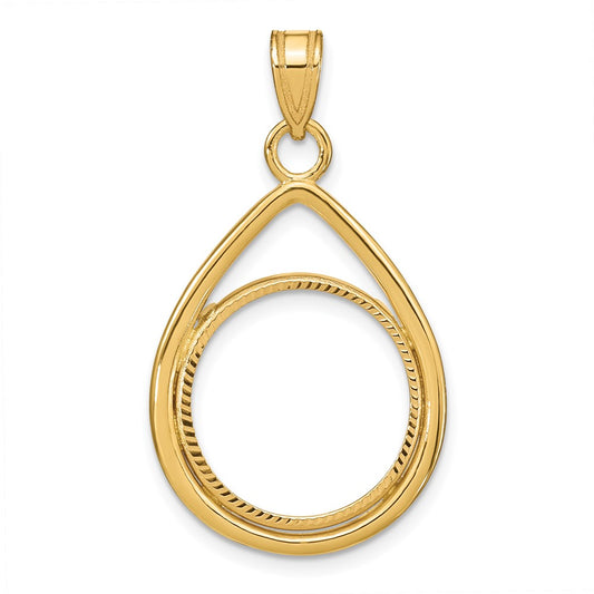 14k Polished D/C Lightweight Teardrop 16.5mm Prong Coin Bezel Pendant