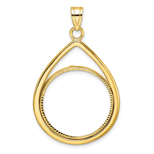 14k Polished D/C Lightweight Teardrop 22.0mm Prong Coin Bezel Pendant