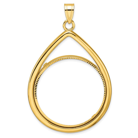 14k Polished D/C Lightweight Teardrop 32.7mm Prong Coin Bezel Pendant