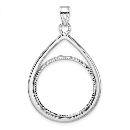 14kw Polished & Diamond-cut Teardrop 22.0mm Prong Coin Bezel Pendant