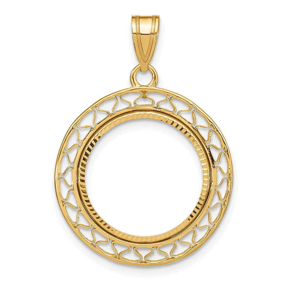 14k Polished & Diamond-cut Fancy Wire 16.5mm Prong Coin Bezel Pendant