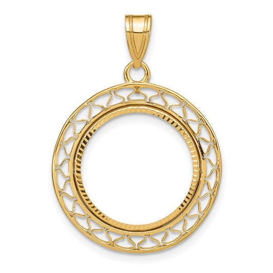 14k Polished & Diamond-cut Fancy Wire 16.5mm Prong Coin Bezel Pendant