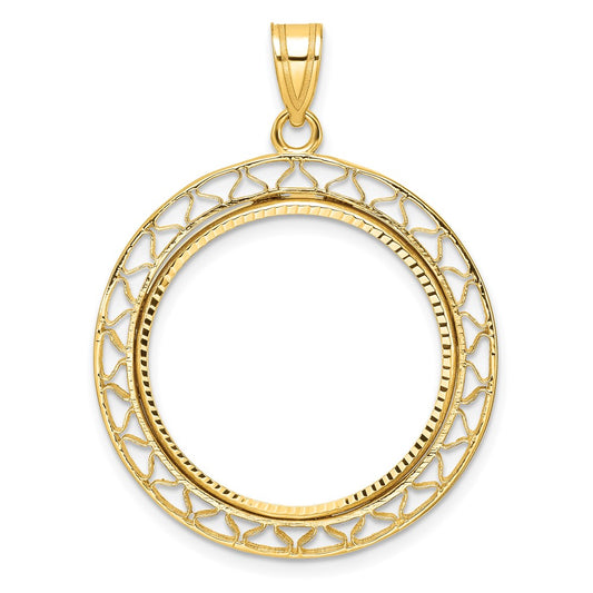 14k Polished & Diamond-cut Fancy Wire 22.0mm Prong Coin Bezel Pendant