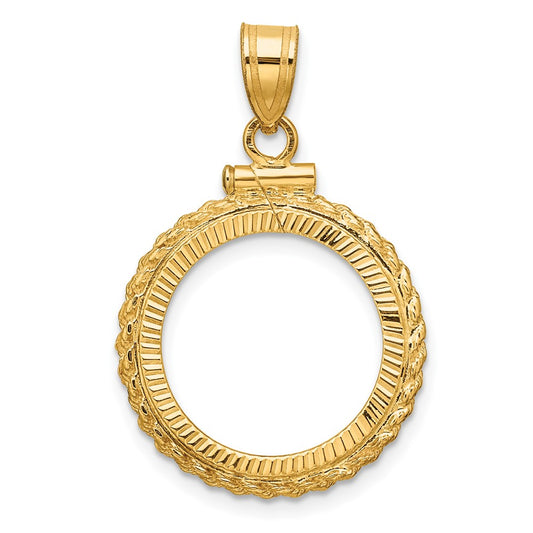 14k Casted Rope D/C 16.5mm x 1.35mm Screw Top Coin Bezel Pendant