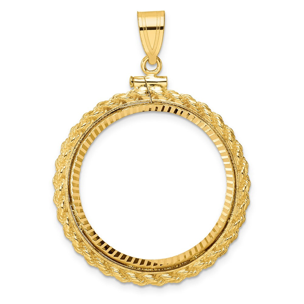 14k Casted Rope D/C 27.0mm x 2.35mm Screw Top Coin Bezel Pendant
