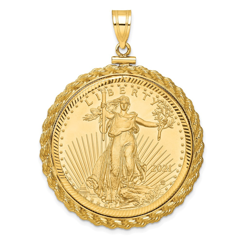 14ky1oz Mounted AM Eagle Coin Screw Top Rope D/C Bezel Pendant
