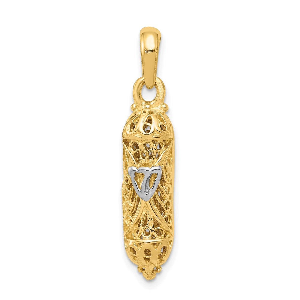 14K w/ White Rhodium Mezuzah W/Shin Charm