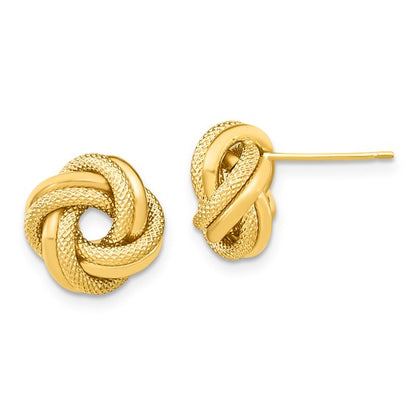 14K POLISHED AND TEXTURED LOVE KNOT EARRING