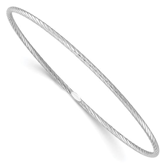 14K White Gold Twisted Slip On Bangle