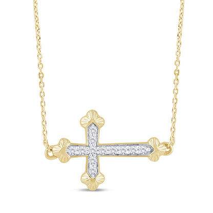 10K YELLOW GOLD .20 CARAT NATURAL DIAMOND CROSS PENDANT NECKLACE WITH GOLD CHAIN