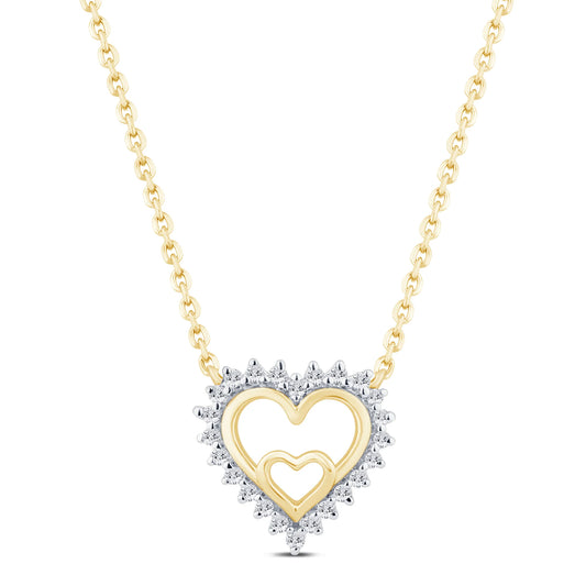 10K YELLOW GOLD .15 CARAT REAL DIAMOND HEART PENDANT NECKLACE WITH GOLD CHAIN