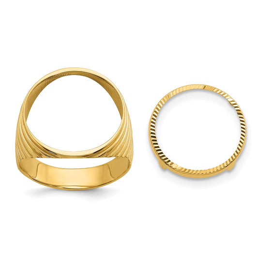 14k Men's Polished & Diamond-cut Ribbed Edge 16.5mm Coin Bezel Ring