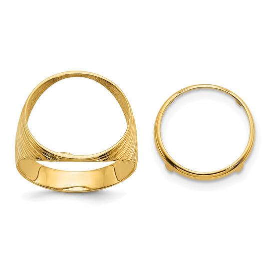 14k Men's Polished Ribbed Edge 16.5mm Coin Bezel Ring