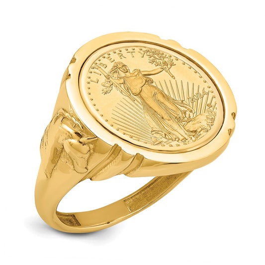 14k Men's Polished Horse Sides Mounted 1/10oz AM Eagle Coin Bezel Ring