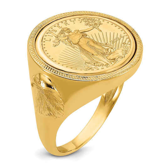 14k Men's Polished Eagle Side Mounted 1/10oz AM Eagle Coin Bezel Ring