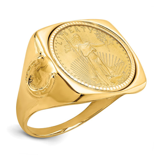 14k Men's D/C Horseshoe Side Square Mnted 1/10oz AM Eagle Coin Ring