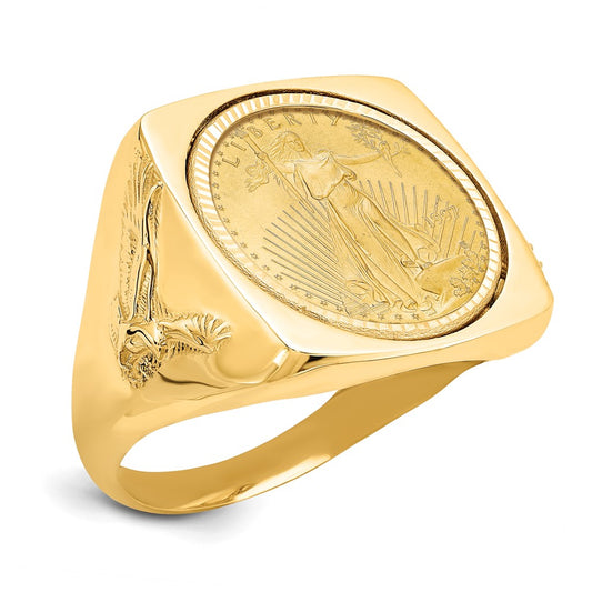 14k Men's D/C Eagle Side Square Mnted 1/10oz AM Eagle Coin Bezel Ring
