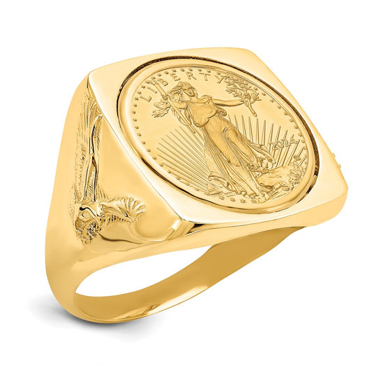14k Men's Eagle Side Square Mounted 1/10oz AM Eagle Coin Bezel Ring