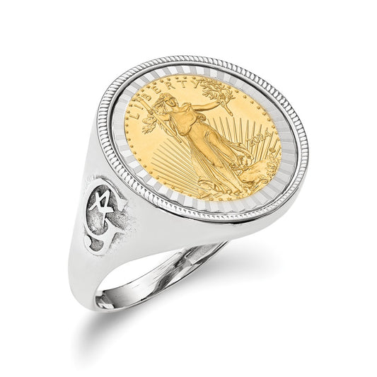 14kw Men's D/C Masonic Side Mounted 1/10oz AM Eagle Coin Bezel Ring