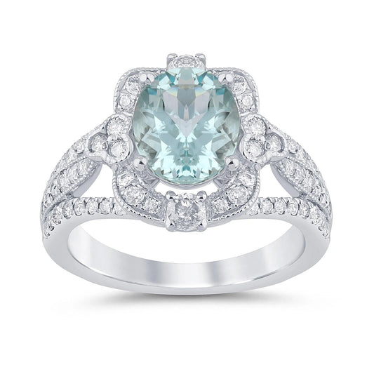 10K WHITE GOLD 2.75 CARAT DIAMOND & AQUAMARINE RING