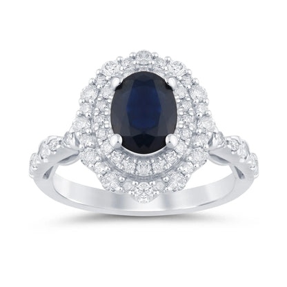 10K WHITE GOLD 2.25 CARAT DIAMOND & BLUE SAPPHIRE RING