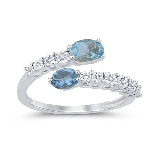 10K WHITE GOLD 1.10 CARAT DIAMOND & AQUAMARINE RING