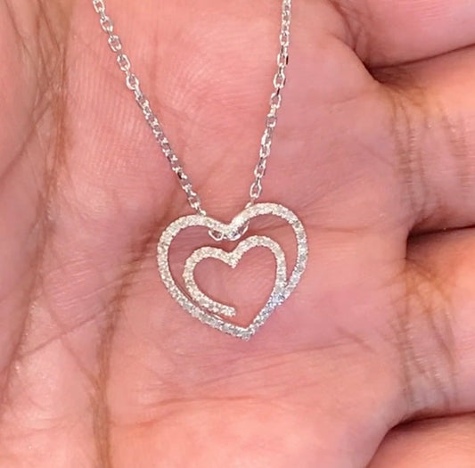 10K WHITE GOLD .20 CARAT REAL DIAMOND HEART PENDANT NECKLACE WITH WHITE GOLD CHAIN